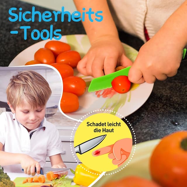 Detalle de Kindermesser 16-teiliges Kinder-Sicherheits-Kochmesser-Set (inkl. Schneidebrett & Ausstechformen) – für Kinder ab 2 Jahren