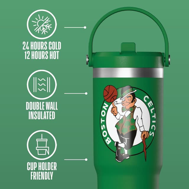 Detalle 2 de Hydrapeak x Boston Celtics 32 oz Stainless Steel Tumbler with Lid & Straw (Official NBA Licensed)