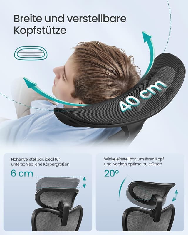 Thumbnail 6 de SONGMICS OBN066BH01 ergonomischer Bürostuhl mit Rücken- und Kopfstütze