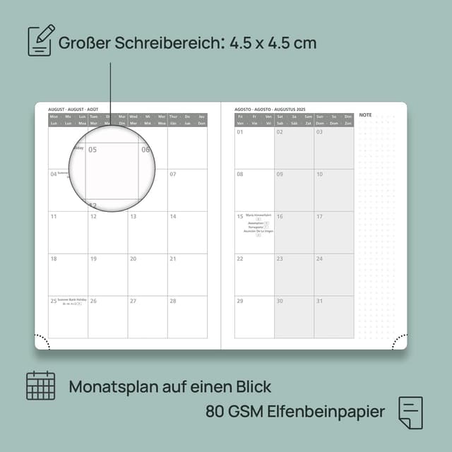 Detalle 2 de POPRUN Kalender 2025–2026 Wochenplaner A5, 17 Monate 📅