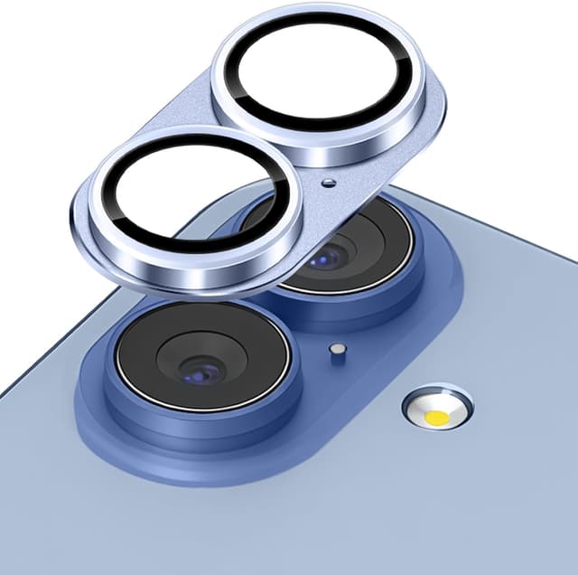 Detalle de LanQii Kameraschutz für iPhone 17 mit 9H Panzerglasfolie (Metall-Linsenprotektor) – Blau