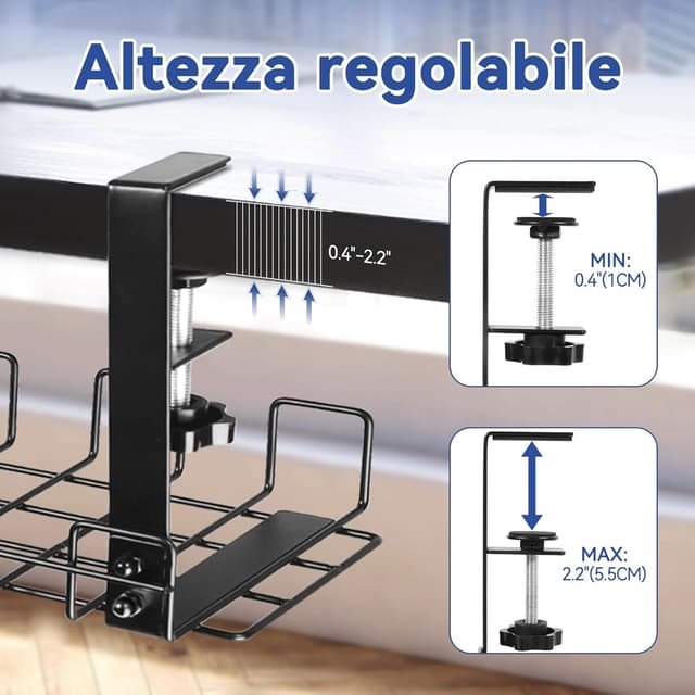 Detalle 2 de HOMMAND Raccogli Cavi Scrivania in metallo con fissaggio senza fori, vassoio sotto il tavolo per ufficio e casa (nero)