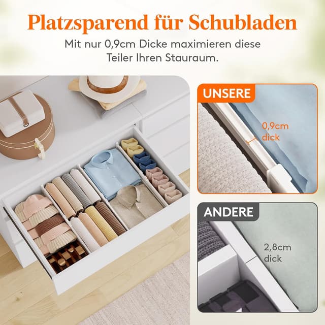 Detalle 2 de Lifewit 9er Set verstellbare Schubladentrenner für Innenlänge 35–55 cm (Schubladen-Höhe ab 10,5 cm)