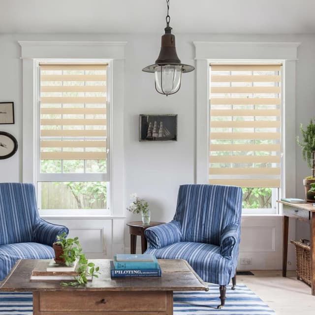 Detalle de Sekey Doppelrollo Klemmfix für Fenster – Klemmrollo ohne Bohren, 75 cm breit (Duo Rollo Jalousie Sonnenschutz, Gelbleinen)