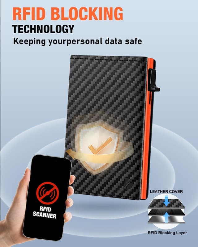 Detalle de Mens Wallets Credit Card Holder with Magnetic Closure, Coin Pocket & RFID Protection (Black & Orange)