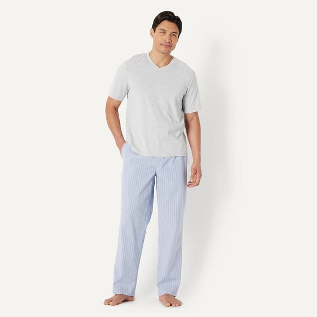 Detalle de Amazon Essentials Herren-Pyjamahose aus Baumwoll-Stretch-Popeline (Relaxed Fit)