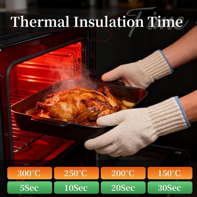 Thumbnail 6 de Houbobo Heat Resistant Oven Gloves (Set of 2) – full-hand, fingered grill gloves for hot food handling