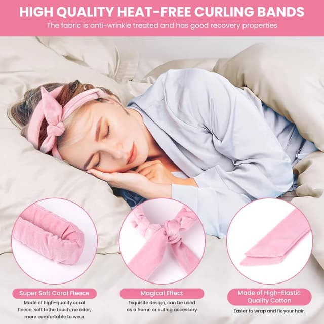 Detalle de BUTBU 5er-Set Heatless Curls: Lockenwickler über Nacht ohne Hitze (rosa)
