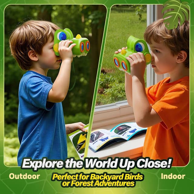 Detalle de Zmpolir Kids Dinosaur Binoculars (with Compass) + Bird Watching Manual — Outdoor Camping Exploration Toy for Ages 3–12 (Green)