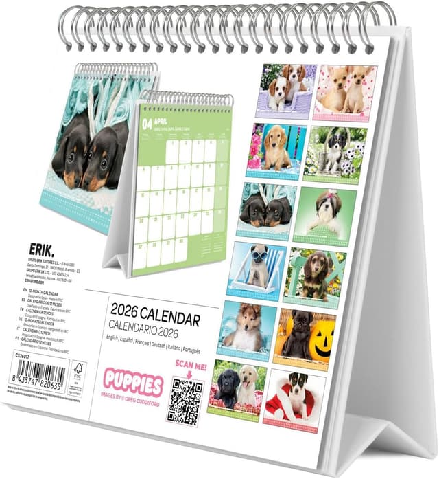 Detalle 2 de Grupo Erik Calendario sobremesa 2026 Perros 19,5×16,5 cm 🗓
