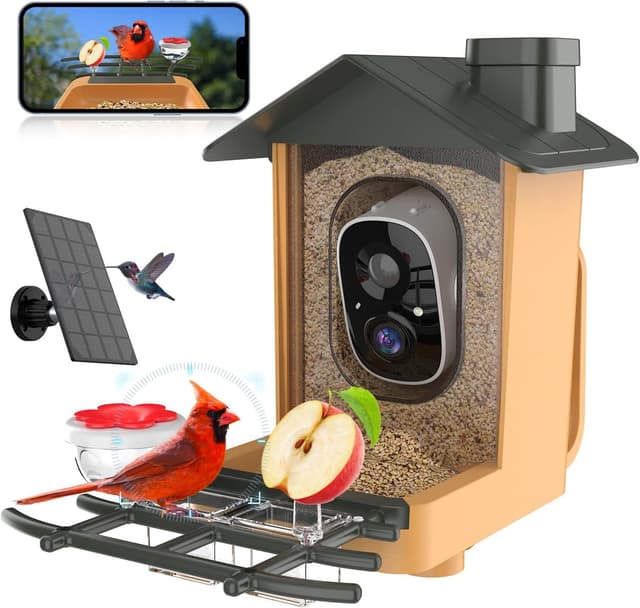 Detalle de Vogelfutterhaus mit Kamera 2K HD, Nachtsicht & KI-Erkennung (Solar, AJCloud App)