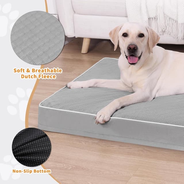 Detalle 2 de KSIIA Large Orthopedic Dog Bed (91x68x7cm) with Removable Washable Cover & Non-Skid Base, Grey