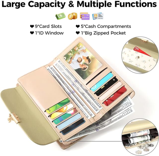 Detalle de RRANCharltu Damen-Geldbörse groß mit RFID-Schutz, viele Fächer & Reißverschluss – Aprikose