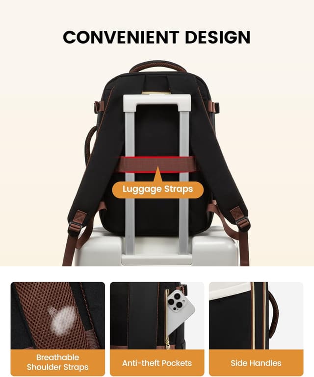 Detalle de LOVEVOOK Ryanair cabin bag 45x36x20cm underseat 32L with 180° opening and anti-theft pocket