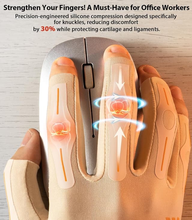 Detalle de WHCOOL Compression Arthritis Gloves (18–22 mmHg) – Finger-support design for typing, crocheting and sleep (XS, 6.5–7")