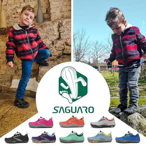 Detalle 2 de SAGUARO Barefoot zapatillas minimalistas de trail para niños y niñas (negro, talla 35 EU)