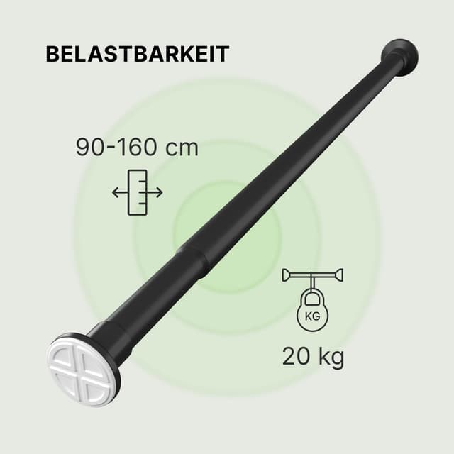 Detalle 2 de MEISENBERG Klemmstange für Gardinen 90–160 cm, Schwarz (Ø 25 mm) – Duschvorhangstange ohne Bohren