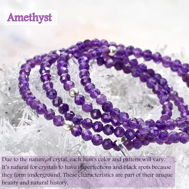 Detalle 1 de Farfume Edelstein-Perlenarmband mit Amethyst (4 mm) und Silber 925 – elastisch, natursteinbasiert