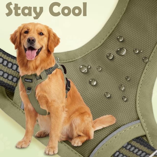 Detalle 2 de Funfox Dog Harness Small (Army Green) – No Pull Puppy Vest with Vertical Handle, Reflective Strips & Adjustable Fit