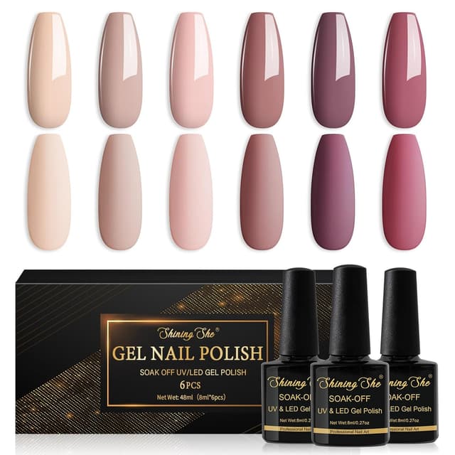 Detalle de Shining She UV-Nagellack-Set (6 Farben) – Nude & Neutral Nuancen für Gel-Soak-Off, 8 ml pro Flasche
