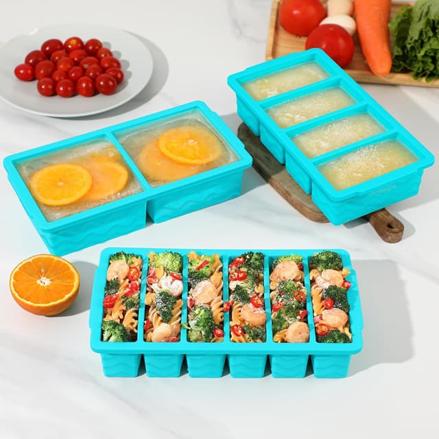 Thumbnail 6 de 3-Pack Silicone Freezer Trays with Lid 500ml 🍧
