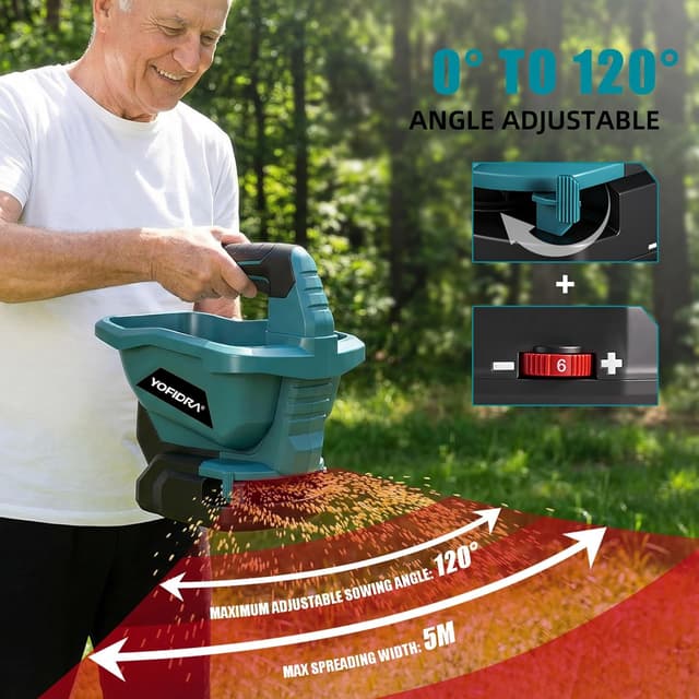 Detalle 2 de Yofidra Cordless Seed Spreader (3.3L) with 6 speed settings & up to 5m scatter width