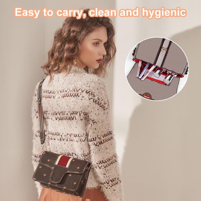 Detalle de Pochette AOOWU pinceaux à lèvres portables (3 pièces) pour appliquer rouge à lèvres, gloss et fard