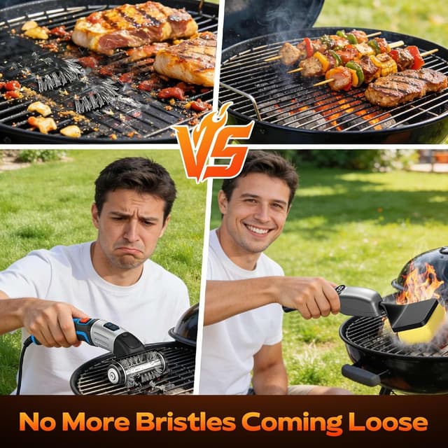 Detalle 2 de Reciprocating Electric Grill Brush (3 Heads) by KSNLM — Fire-Resistant, Cordless Grill Cleaner
