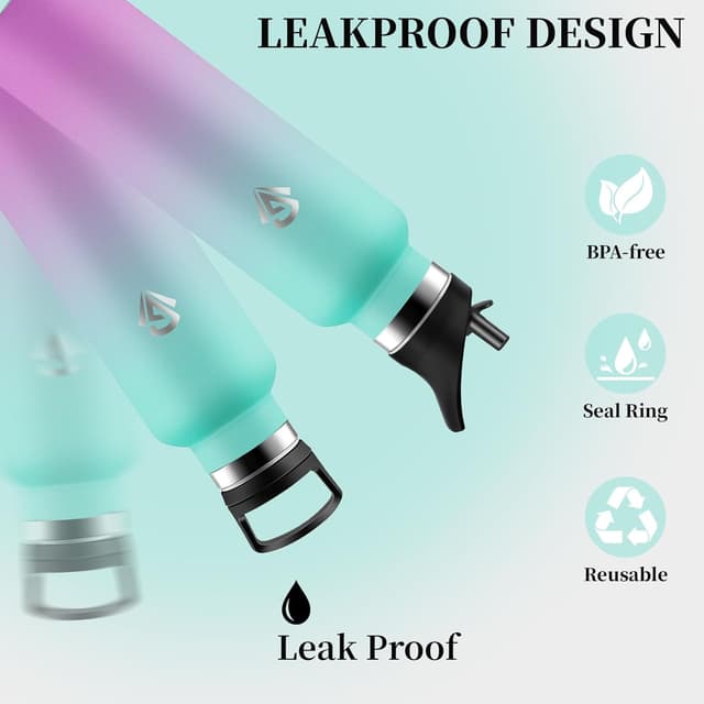 Detalle de Mujigaga borraccia termica da 1 litro in acciaio inox con cannuccia, senza BPA e anti-perdite