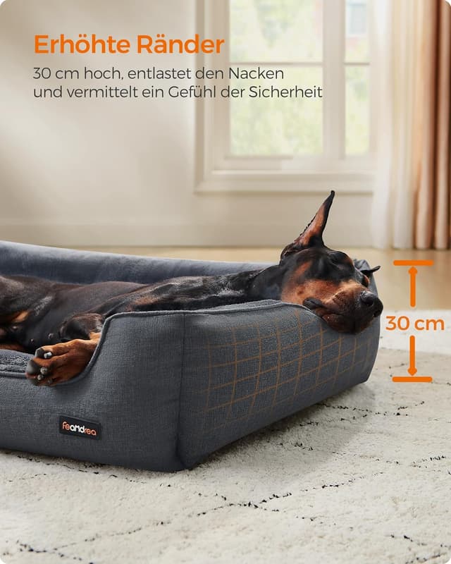 Detalle de Feandrea Hundebett XXL 120 x 90 x 30 cm dunkelgrau (PGW013G01) – mit erhöhten Rändern & abnehmbarem Bezug