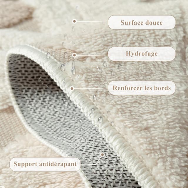 Detalle de PureCozy Tapis de salon 120x170 cm beige brun, poil ras antidérapant et lavable en machine
