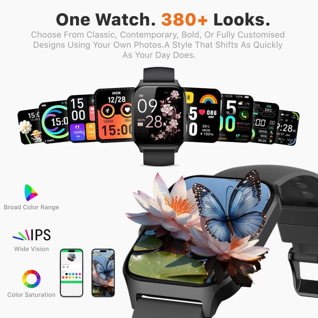 Detalle 2 de Kriutefy Smart Watch (Women & Men) with Bluetooth calling, 1.83" HD display, fitness & sleep tracking – Midnight Black