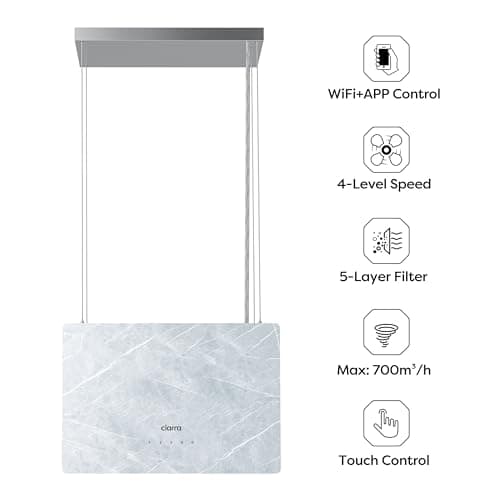 Detalle 2 de Ciarra Pinnacle CBCW4850 Campana Isla Cocina 650m³/h Wifi y Táctil