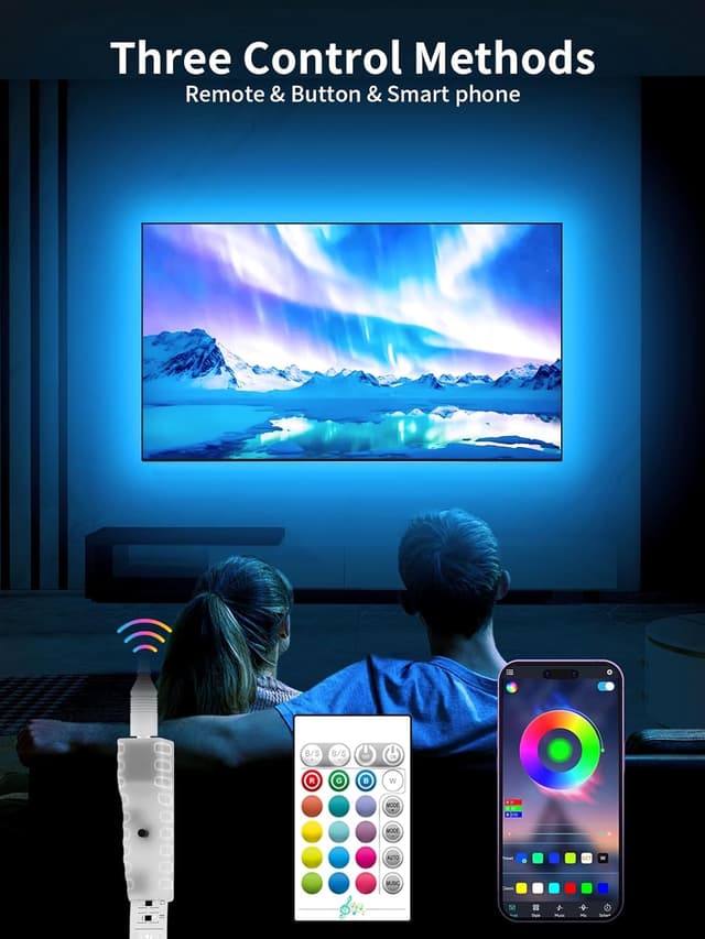 Detalle 2 de KANTUTOE LED TV Hintergrundbeleuchtung (6 m) mit RGB, Musik-Sync, Bluetooth-App & Fernsteuerung für 65–85 Zoll
