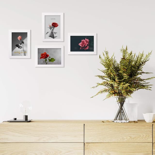 Detalle 1 de Egofine 6x4 Solid Wood Photo Frames (White) – Set of 4 with Acrylic Glass, Wall & Table Display
