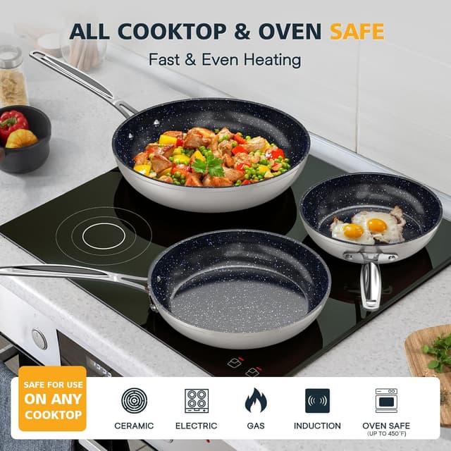 Thumbnail 4 de Nuwave 3-Piece Ceramic Nonstick Fry Pan Set 8”