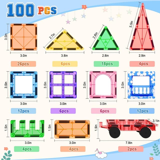 Thumbnail 4 de 100PCS Magnetic Tiles STEM Building Set for Kids 🧩
