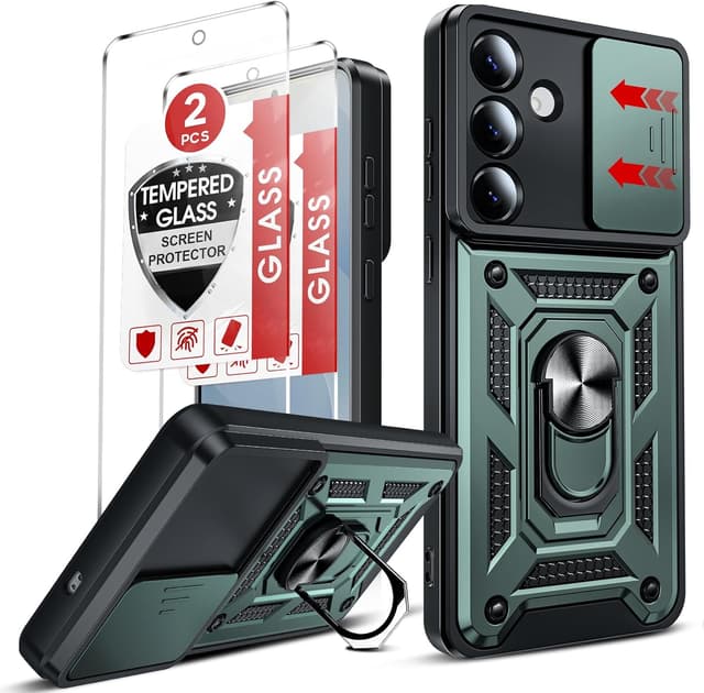 Detalle de LeYi Rugged Tough Armor Case for Samsung Galaxy S25 Edge (Green) with Camera Cover Slider