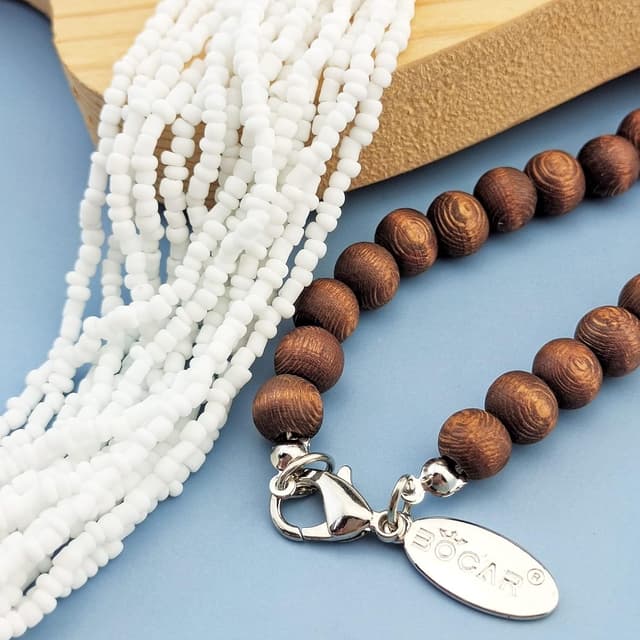 Detalle de Bocar NK-10407 long multiple row handmade beaded statement necklace with gift box