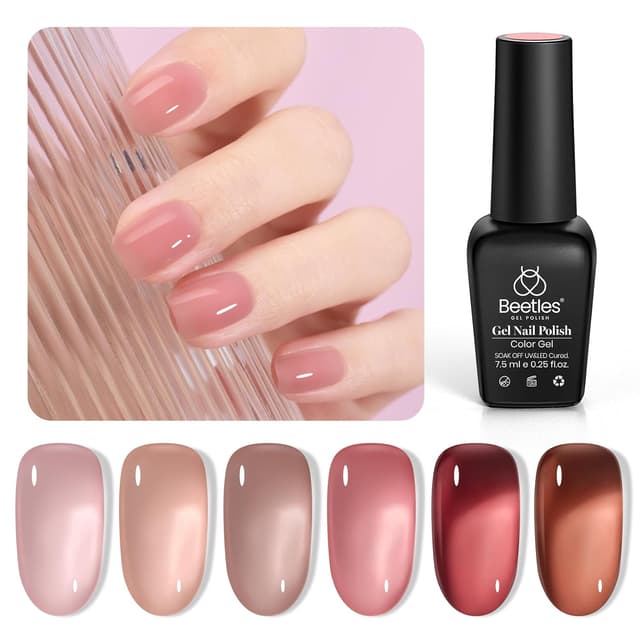 Detalle de Beetles Jelly Gel Nagellack-Set mit 6 Nuancen (neutral, durchscheinend, Nude-Rosa) – UV/Soak-off für DIY-Maniküre