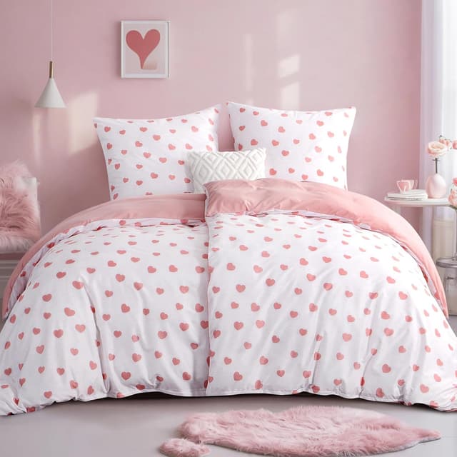 Detalle de RUIKASI Bettwäsche 135x200 4tlg Herzen Weiß Rosa