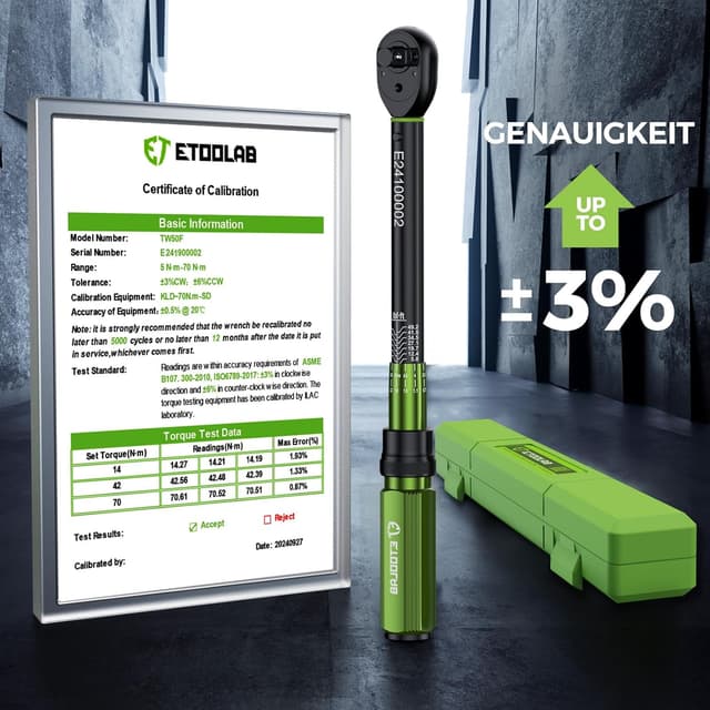 Detalle de ETOOLAB 3/8" Drehmomentschlüssel 5–70 N·m (±3%) mit 72 Zähnen