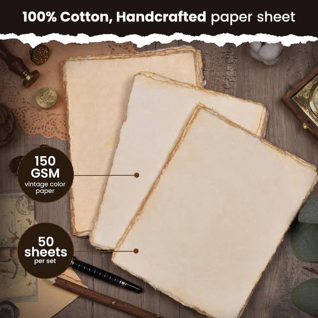 Detalle de Leather Village Watercolor Paper (7 x 5 inches) — 50 Sheets, 150 GSM Mixed Media Deckle-Edge