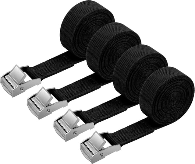 Detalle de URAQT Tie Down Straps (4 Pack) Heavy Duty Cam Buckle Lashing Belts, 4m Adjustable Ratchet Straps, 250kg Capacity (Black)