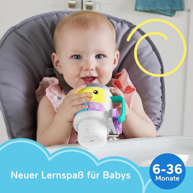 Detalle de Fisher-Price Lern- und Spielspaß Barista-Becher (HXF49) – interaktives Babyspielzeug mit 20 Melodien & Sprachauswahl