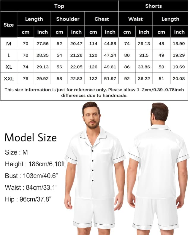 Detalle 2 de Pyjama satin homme court Lovasy : ensemble deux pièces chemise boutonnée et short respirant