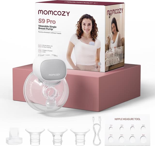 Detalle de Momcozy S9 Pro tragbare elektrische Milchpumpe mit LED-Anzeige, 2 Modi & 9 Stufen (24 mm), grau