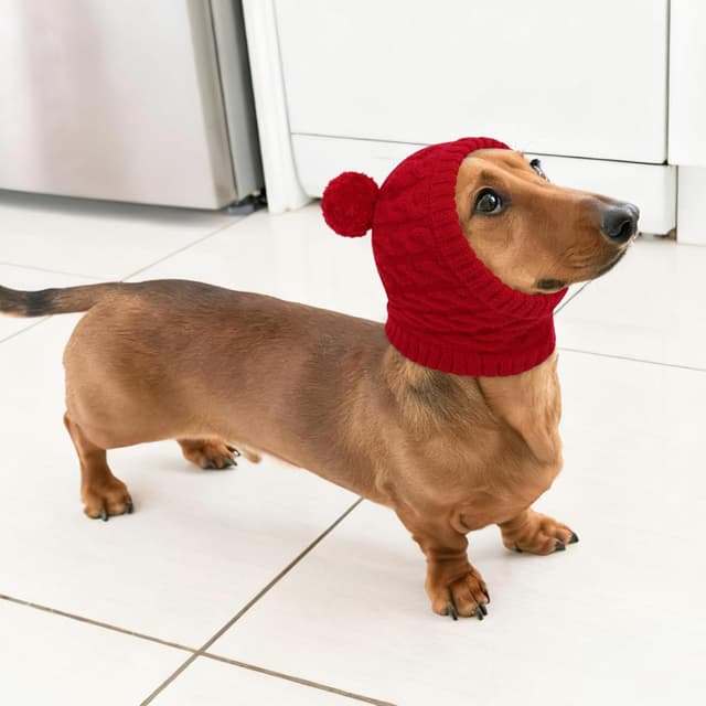 Detalle de CITÉTOILE Weihnachtsmütze für Hunde – gestrickte Santa-Mütze mit Zopfmuster und Bommel (Rot, L)