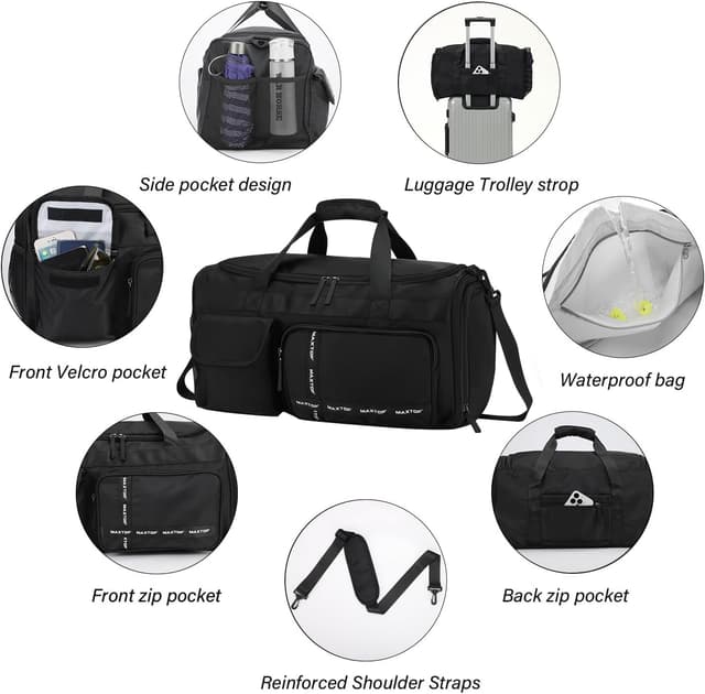 Detalle de MAXTOP Women’s Travel Duffle Bag (Carry On Tote) with Shoe Compartment and Wet Pocket