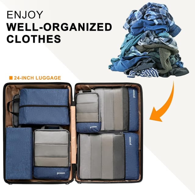 Detalle 2 de Prezon Compression Packing Cubes & Extensible Suitcase Organiser Set (Luggage Organisers for Travel or Home Storage)